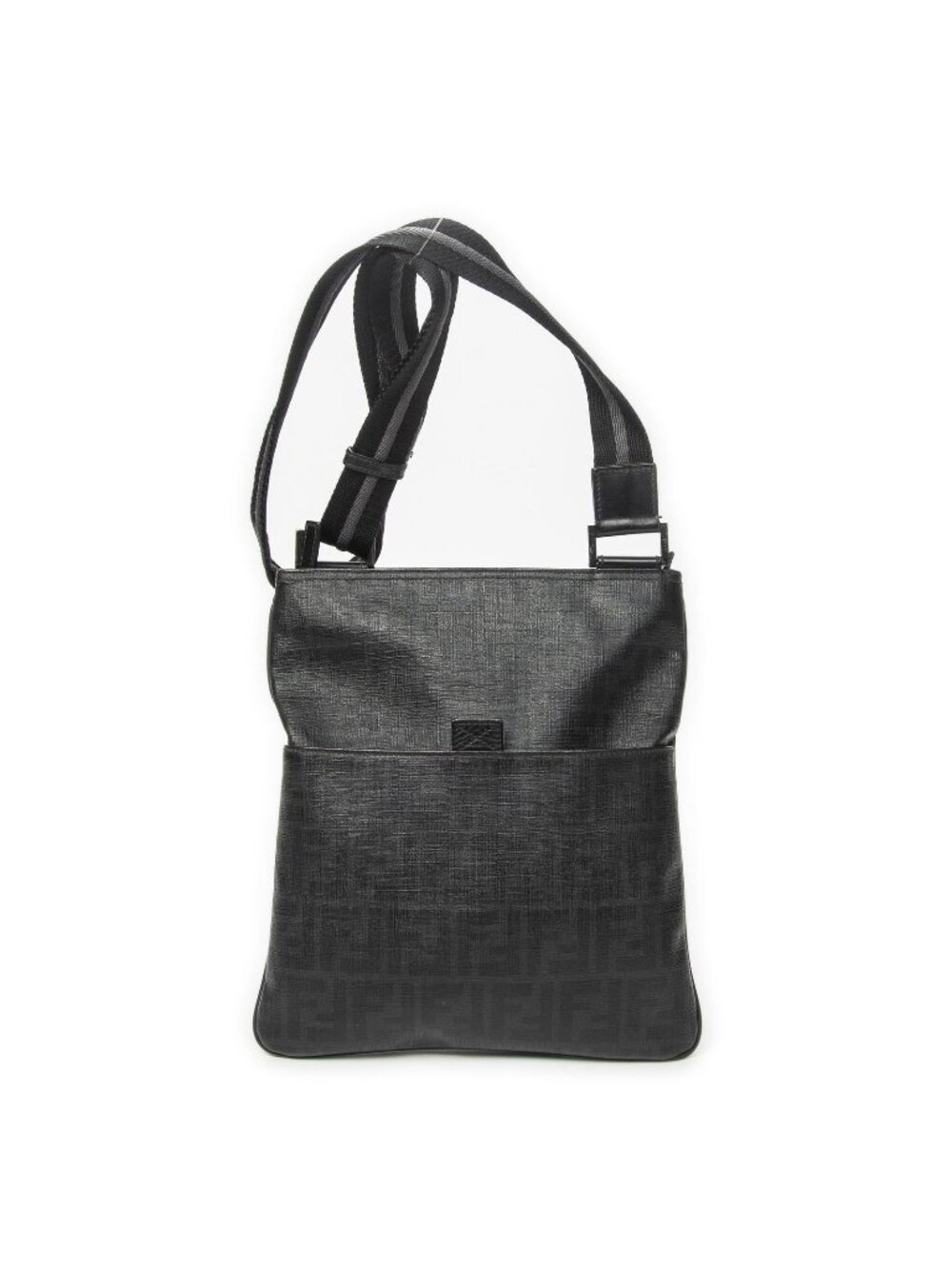 Fendi Zip Messenger Black Gray Resin Zucca Canvas